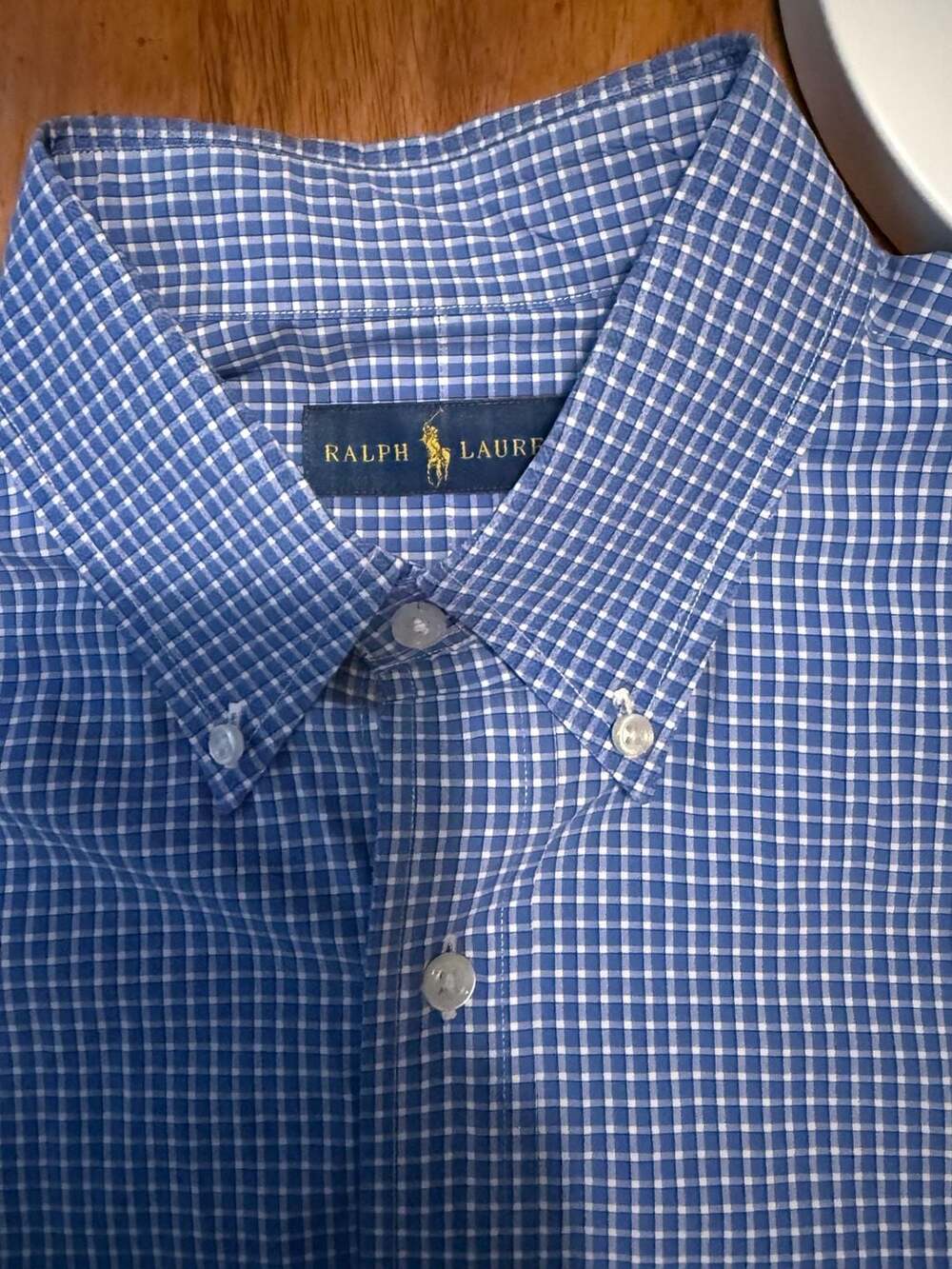 Ralph Lauren Blue Gingham Button Down Shirt Size L